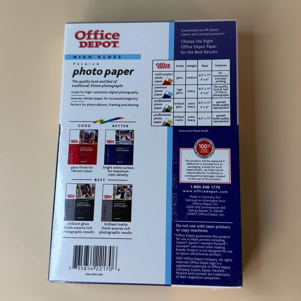 NWT Office Depot Premium High Gloss Photo Paper - White Unopened